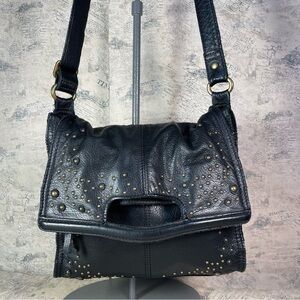 Lucky Brand 100% Black Leather Tote / Crossbody with studs
